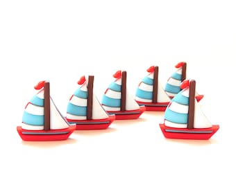 Red Sailboat Buttons by Buttons Galore / Novelty Sewing Scrapbooking Sailing Ocean - Set of SIX