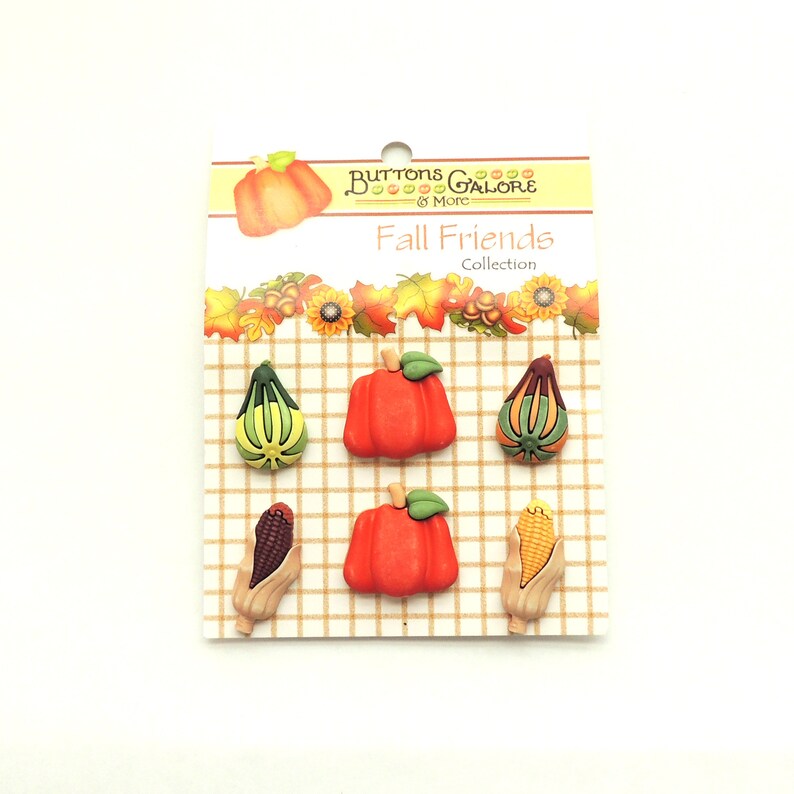 Autumn Bounty Buttons by Buttons Galore Novelty Sewing Fall Autumn Crafts 3D Rust Shank Pumpkin Gourd Squash Indian Corn