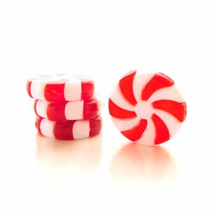 Peppermint Candy Flat Back Embellishments / Red and White Spiral Holiday Flat Back Decorations - Set of FOUR