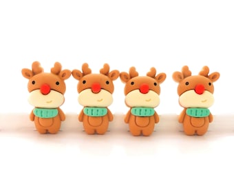Reindeer Flat Back Embellishments / Christmas Flatback Decorations - Set of FOUR