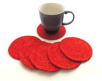 Really Red Coasters / Coiled Home Decor Set of Six Furniture Protector Home Decor Batik Clothesline Apartment RV Christmas Decor Valentines