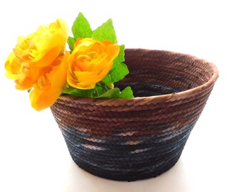 Medium Black and Brown Bowl // Handmade Coiled Fabric Basket - Gift Idea