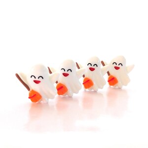 Ghost with Broom Flat Back Embellishments / Fall Halloween Flatback Decorations - Set of FOUR