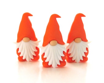 Red Orange Gnome Buttons by Shelly's Buttons: Craft Embellishments (Set of THREE or SIX)