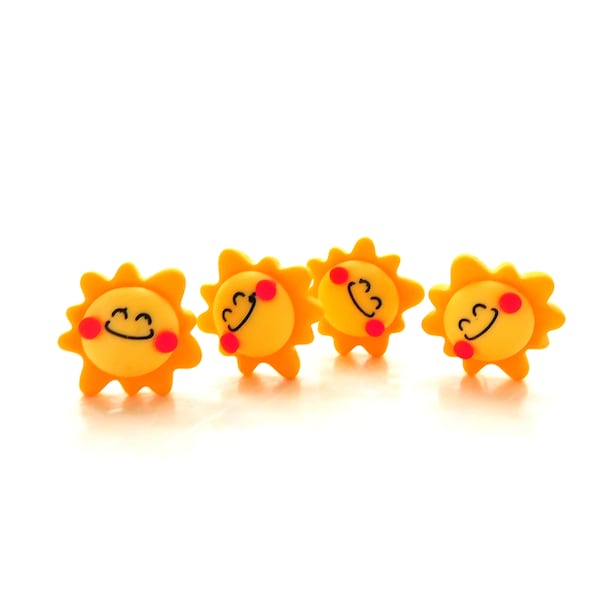 Smiling Sun Flat Back Embellishments / Flatback Kawaii Weather Cabochons- Set of FOUR