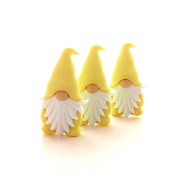 Pale Yellow Gnome Buttons by Shelly's Buttons // Fairy Friends Craft Embellishments - Set of THREE or SIX