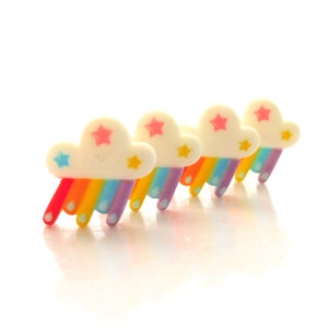 Rainbow Star Cloud Flat Back Embellishments / Flatback Kawaii Weather Cabochons- Set of FOUR