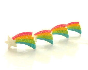 Glitter Rainbow Flat Back Embellishments / Flatback Craft Cabochons- Set of FOUR