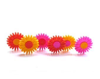 Sunshine Blooms Flower Buttons by Shelly's Buttons Floral Craft Embellishments - Set of SIX
