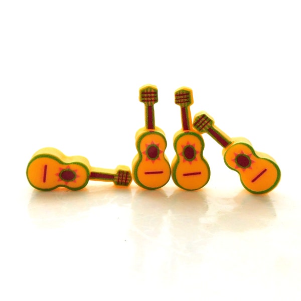 Small Guitar Flat Back Embellishments by Shelly's Buttons / Music Flatback Decorations - Set of FOUR