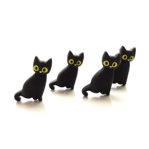 Sitting Black Cat Flat Back Embellishments by Shelly's Buttons / Halloween Animal Flatback Decorations - Set of FOUR