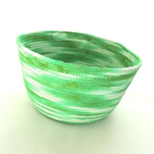Extra Large Pale Green Stripe Bowl // Handmade Coiled Fabric Basket