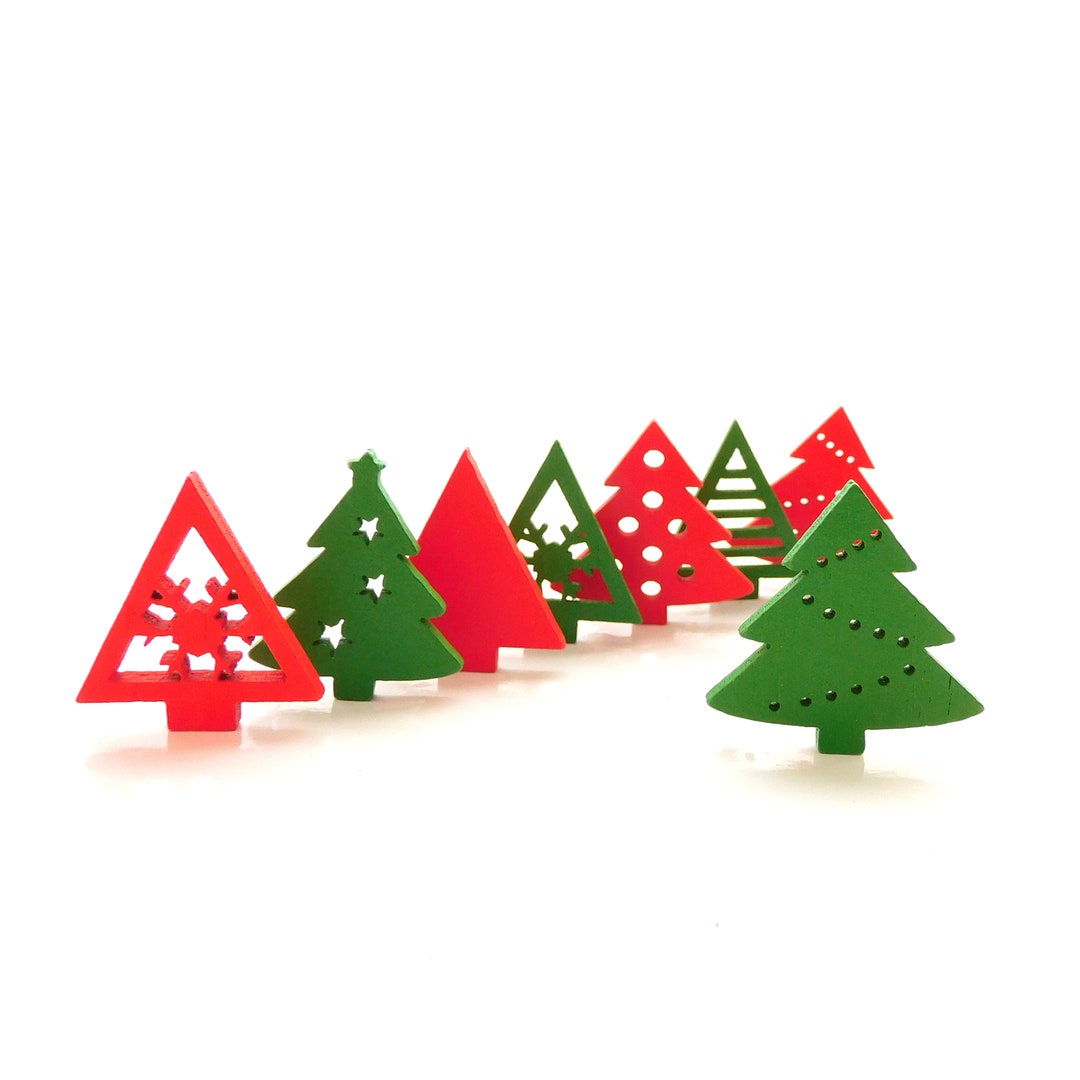Red and Green Wood Christmas Tree Embellishments // Novelty Christmas