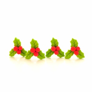 Holly Flat Back Embellishments / Christmas Flat Back Cabochons- Set of FOUR
