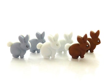 Weiß tailed Bunny Buttons // 6er Set Knöpfe mit weißer weißer Hase in unterschiedlichen Farben zur Auswahl