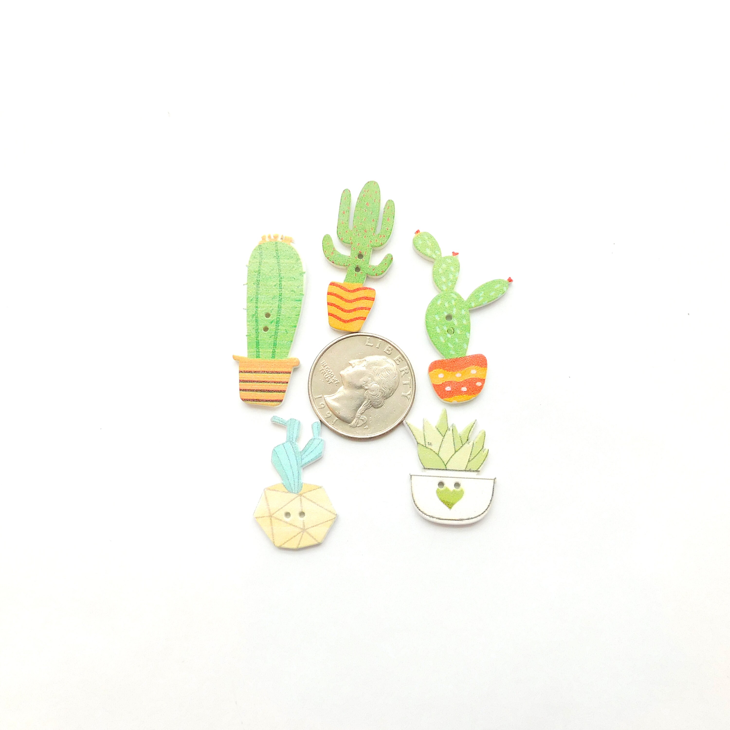 Wood Succulent Buttons // Cactus Plant Chipboard Embellishments - Set ...