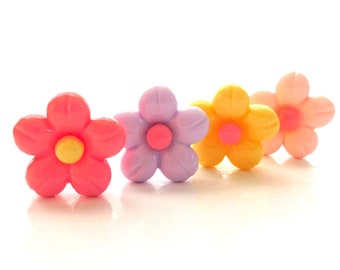 Pastel Flower Flat Back Embellishments / Flower Resin Cabochons- CHOOSE Your Colors -Set of FOUR