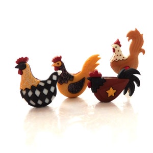 Hen House Chicken Buttons by Dress it Up / Jesse James Rooster Embellishments Farm Animals Barnyard