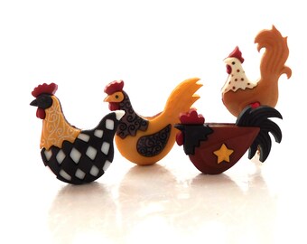 Hen House Chicken Buttons by Dress it Up : Farm Animal Embellishments - Set of 4