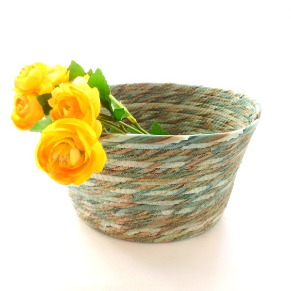 Large Sage Green Bowl // Handmade Coiled Fabric Basket