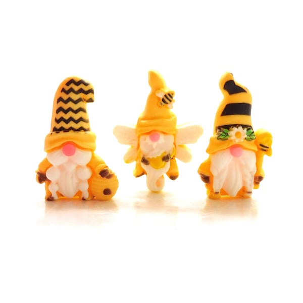 Honeybee Gnomes Flat Back Embellishments by Shelly's Buttons / Insect Flatback Resin Cabochons- Set of THREE