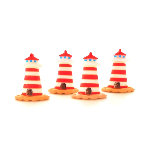 Lighthouse Flat Back Embellishments / Coast Flatback Resin Cabochons - Set of FOUR