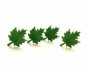 Green Leaf Flat Back Embellishments / Tree Leaves Craft Decorations - Set of FOUR