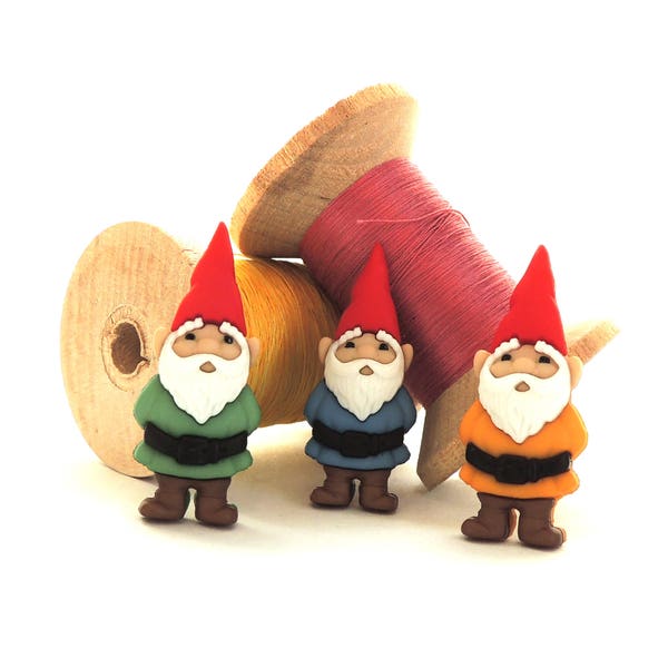 Gnome Buttons by Dress It Up / Novelty Sewing Colorful Knitting Crocheting Kids Clothes Garden Fairy Garden Wandering Forest People