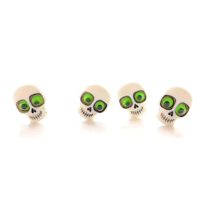 Green Eyed Skull Buttons by Dress It Up / Halloween Craft Hair Sewing Monster Embellishment -Set of FOUR