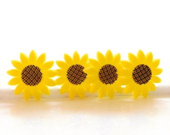 Flexible Sunflower Flat Back Embellishments / Flower PVC Cabochons- Set of FOUR