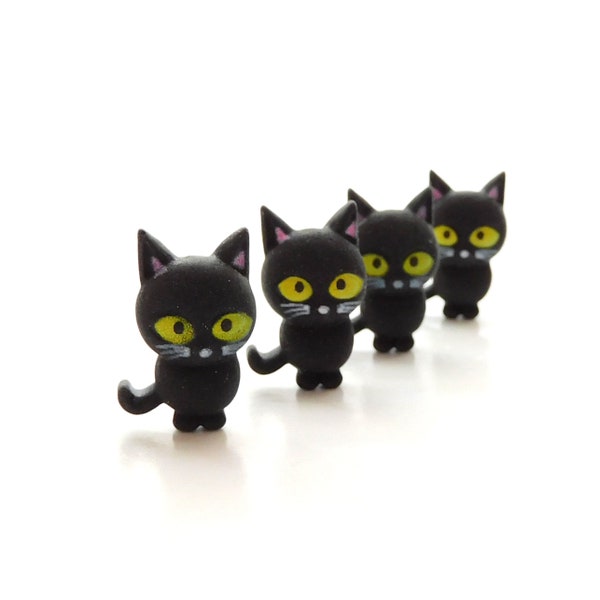 Small Black Cat Flat Back Embellishments by Shelly's Buttons / Halloween Animal Flatback Decorations - Set of FOUR