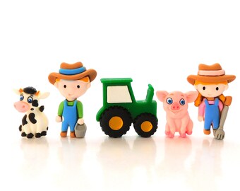 Green Acres Flat Back Embellishments by Shelly's Buttons / Farm Animal Flatback Decorations - FIVE Piece Set