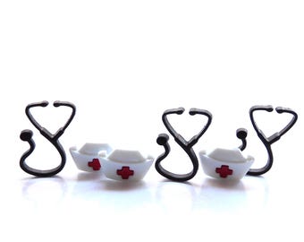 Heartbeat Helper Embellishment Set / Medical Craft Buttons- Set of SIX