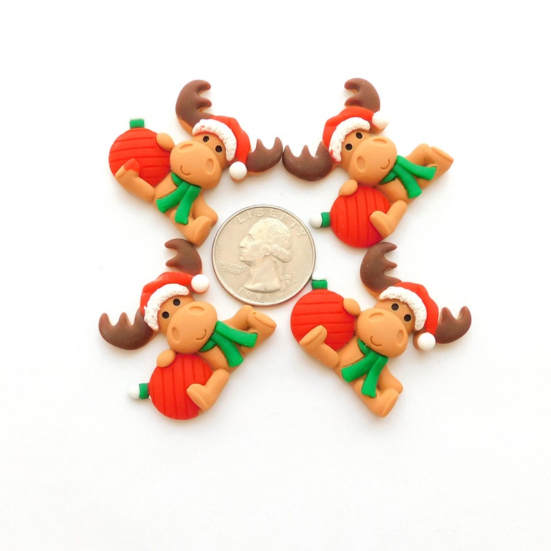 Christmas Moose Flat Back Embellishments by Shelly's Buttons / Flatback Christmas Animal Decorations Set of FOUR image 7