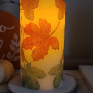Herfstbladeren vlamloze kaars met timer/nachtlampje/herfstkaars/herfstdecoratie/najaarsdecoratie/herfstbladeren