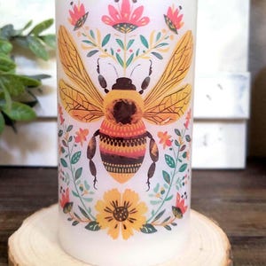 FOLK ART BEE Flameless Candle W/Timer/Bee Candle/Bees/Bee Lover Gift/Night Light/Birthday Gift/Housewarming Gift/Bee Lover