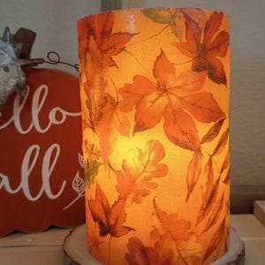 FALL LEAVES Flameless Candle w/Timer/Rustic Fall LED Lighted Decor/Seasonal Home Decor/Fall Table Centerpiece