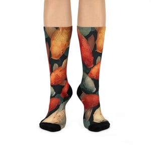 Colorful Fish Patterned Cushioned Crew Socks, Cute Gift for Fish Lovers, Comfortable Everyday Wear, Stylish Home Accessories
