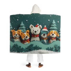 Cute Doggies Christmas , Christmas Hooded Sherpa Fleece Blanket