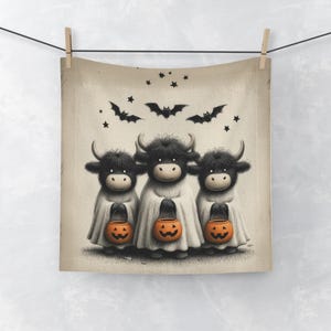 Toalha de rosto de vaca para Halloween, decoração fofa de animal de fazenda, toalha de mão festiva para o outono, presente de gostosuras ou travessuras, acessório de cozinha ou banheiro
