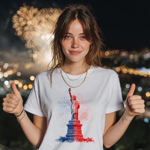 Patriotic T-Shirt, Red White Blue Tee, Statue of Liberty Shirt, July 4th Apparel, Independence Day Gift, American Pride Clothing