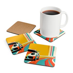 Vintage Race Car Cork Coaster Set | Retro Home Decor, Car Enthusiast Gift, Kitchen Accessory, Coasters for Drinks, Unique Housewarming