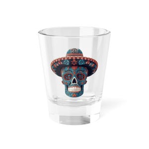 Dia de los Muertos Schnapsglas, 1,5 oz Tequila Glas, mexikanisches Schädel Design, Partygeschenke, Sugar Skull Sammlerstück, Halloween