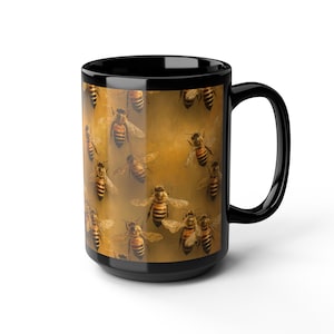 Buzzing Bee Black Mug - Perfect Gift for Beekeepers, Nature Lovers, Coffee Enthusiasts, Home Decor, Birthday and Seasonal Celebrations