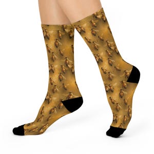 Buzzing Bee Patterned Cushioned Crew Socks | Fun Gift for Bee Lovers, Comfortable Socks, Floral Print, Cozy Footwear, Unique Accessories