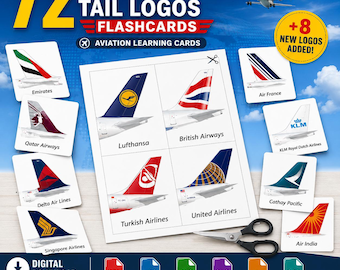 Airline Tail Logos Flashcards: Aviation Learning Cards (Digital Download)