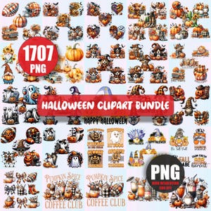 Panier d'Halloween, 1707 images clipart - mignons fantômes, chats et plus encore pour des projets d'Halloween personnalisés, parfaits pour des cadeaux effrayants