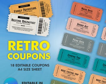 Retro Coupon Vorlage: Druckbare Geschenkgutscheine (bearbeitbare Canva Vorlage)