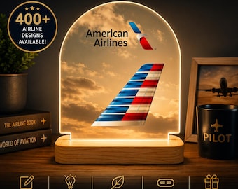 Custom Airline Tail Logo Night Light, Personalized Aviation Lamp, LED Acrylic Light, Pilot Gift, Airplane Lover Decor