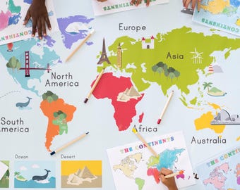 Watercolor Animal World Map: Kids Nursery Decor (Printable PDF, PNG, JPG)